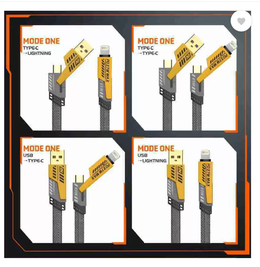 3-in-1 Cable 13 A 1.2 m Metal Braided 65 Watt 100 Mbps Braided Fast Charging (set of 2 cables at rs 999/- )